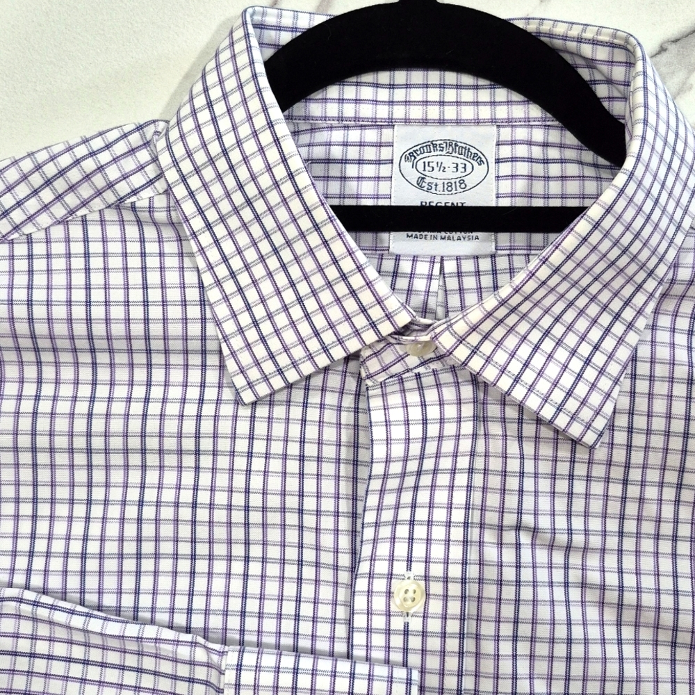 EUC Brooks Brothers Regent Dress Shirt 15.5 Purple Windowpane